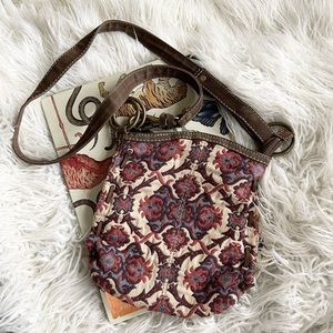 Lucky brand boho leather embroidered crossbody bag purse